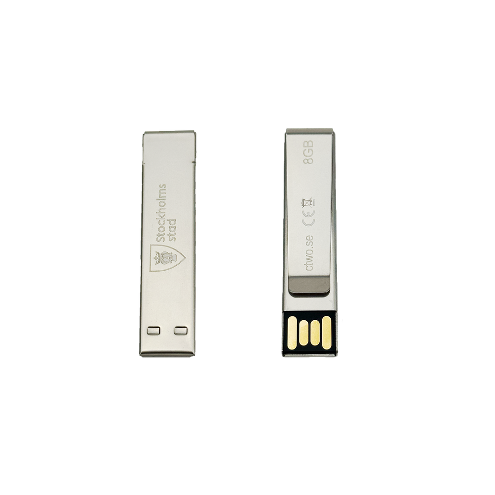 USB 8 GB med clip, 5-pack, chrome