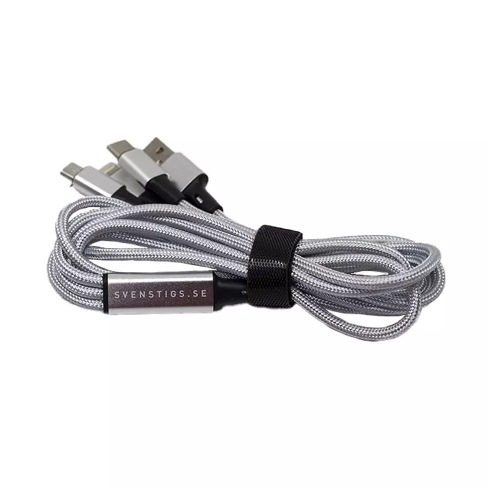 Svenstig 3i1 Textilkabel, Silver