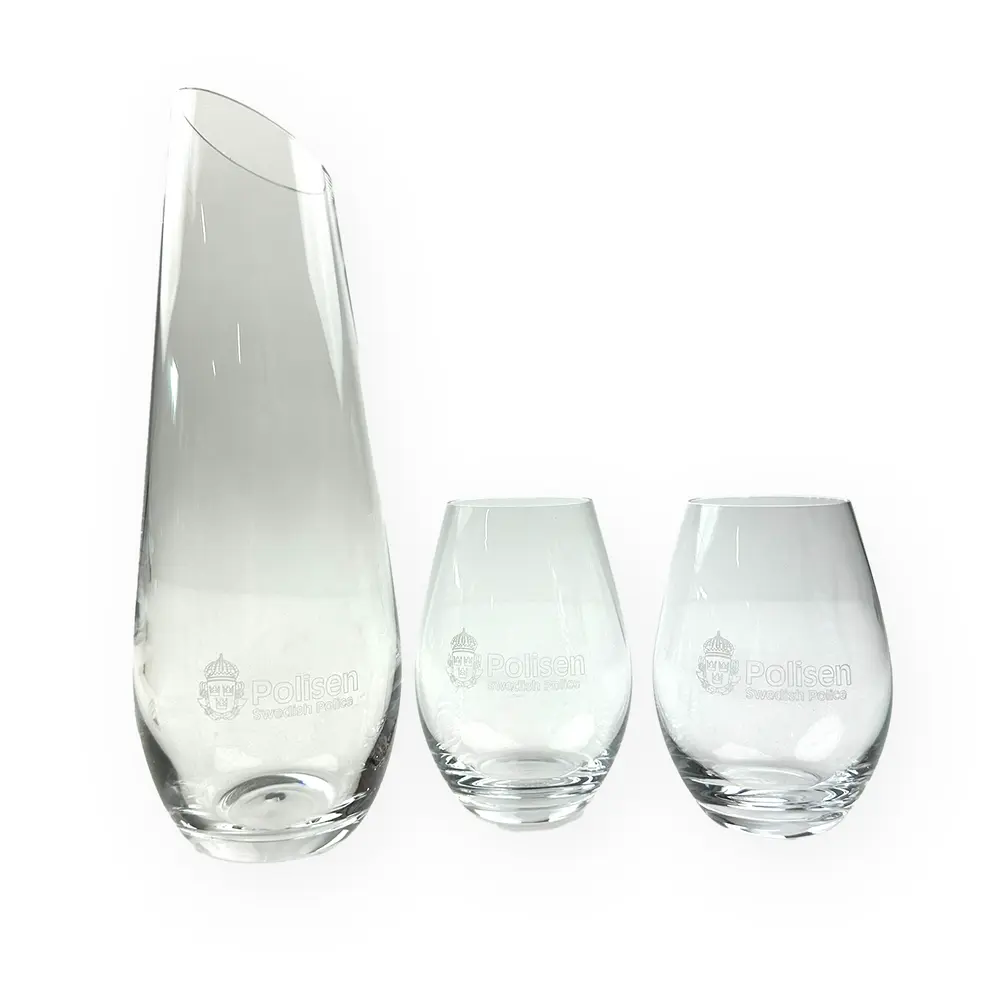 Tumblerglas, karaff och box, Orrefors, Swedish Police