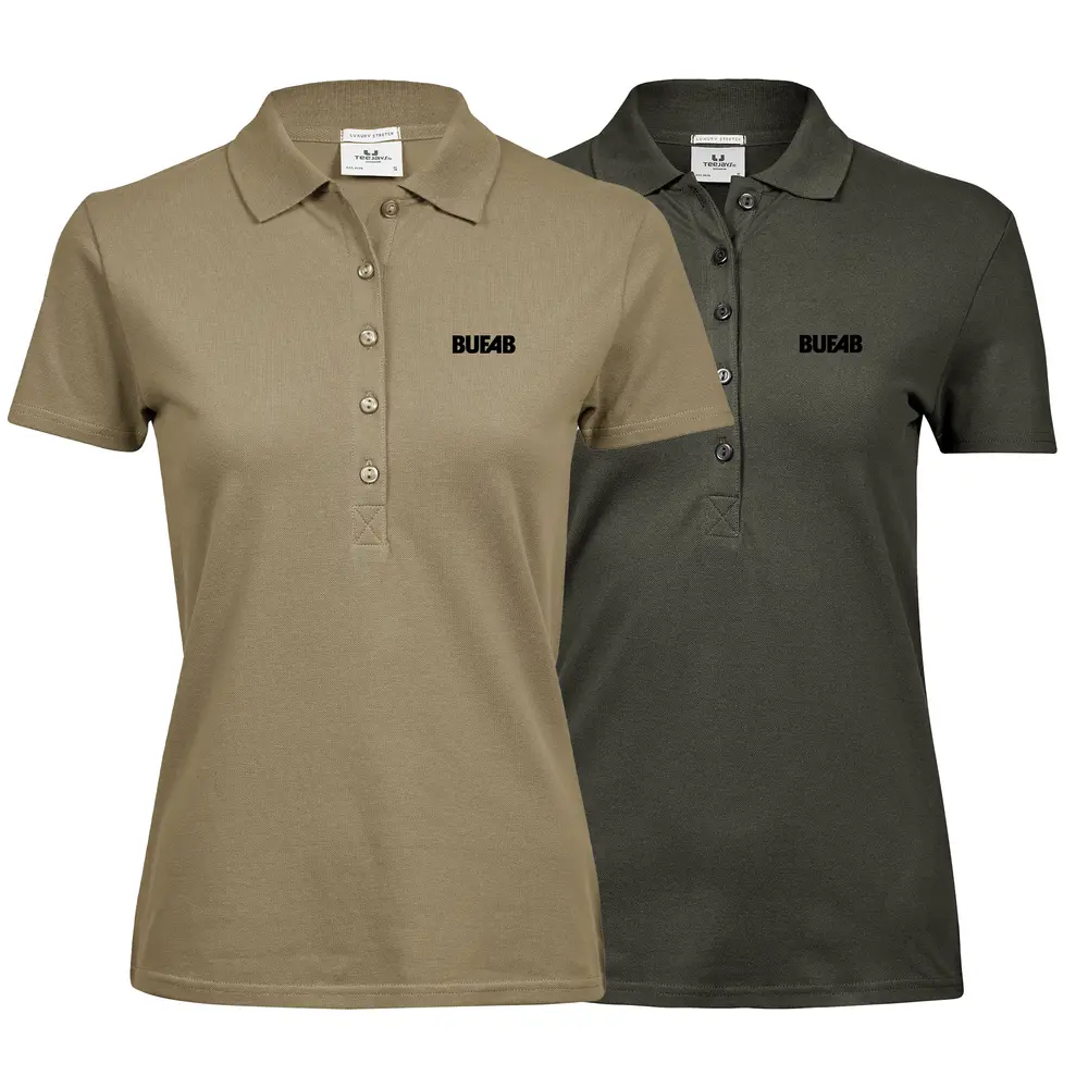 Piké, stretch, dam, svart brodyrlogo