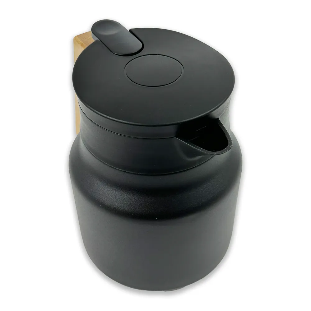Thermos black with wooden handle