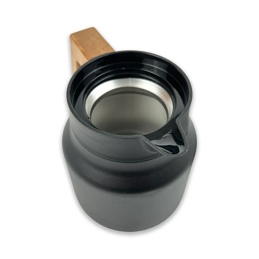 Thermos black with wooden handle