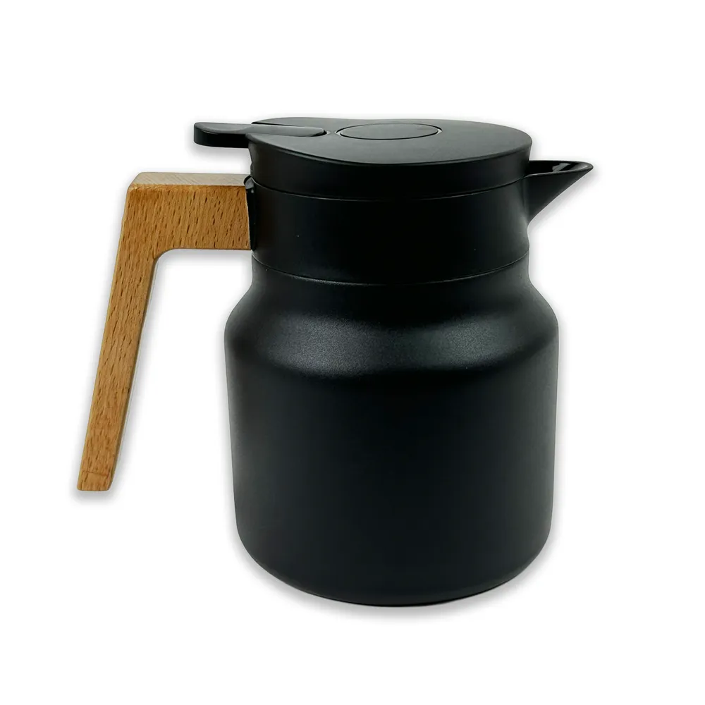 Thermos black with wooden handle
