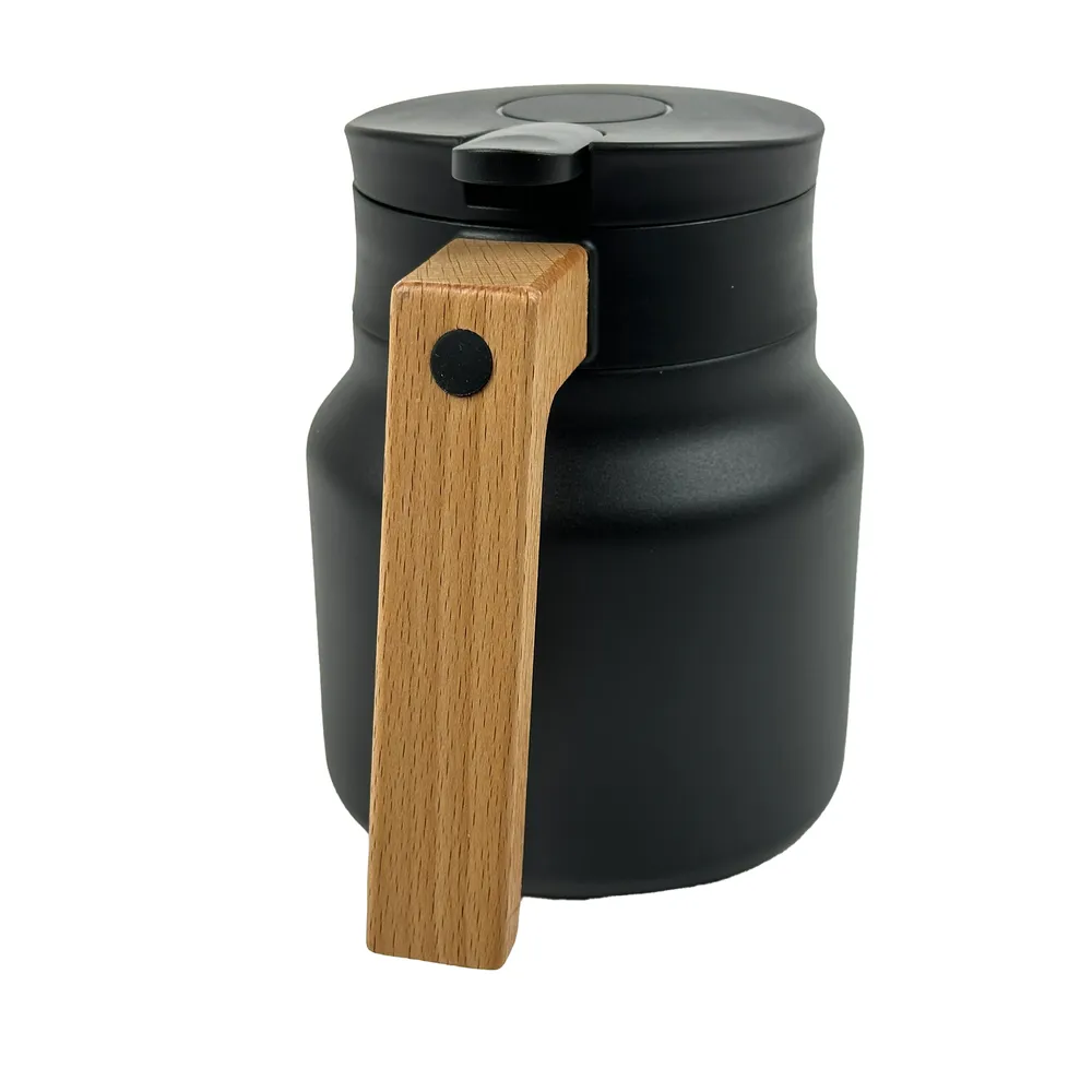Thermos black with wooden handle