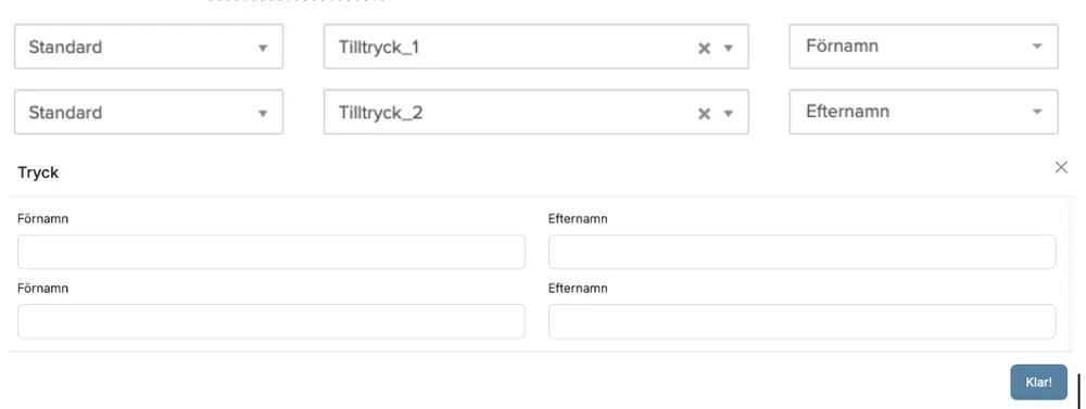 Exempel på tilltryck för namnbrickor