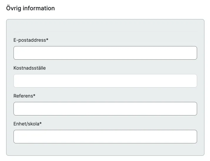 Exempel på order fields
