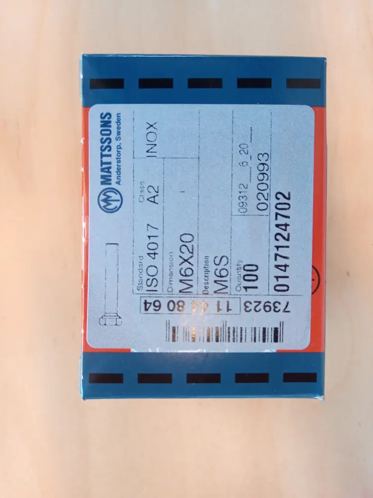 Sexkantsskruv rostfri M6S/A2 M6x20