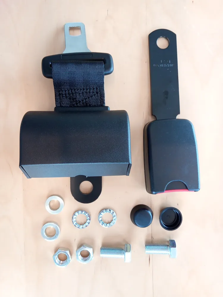 Automatic safety belt 2 points black with straight bracket