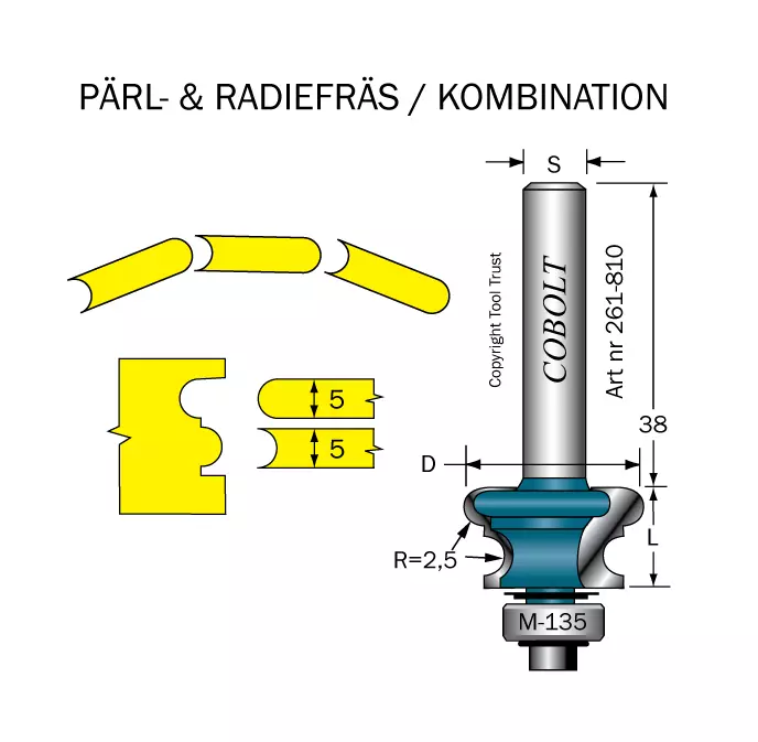 Pärl- & Radiefräs R=2.5 L=13 S=8 Cobolt®