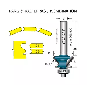 Pärl- & Radiefräs R=2.5 L=13 S=8 Cobolt®