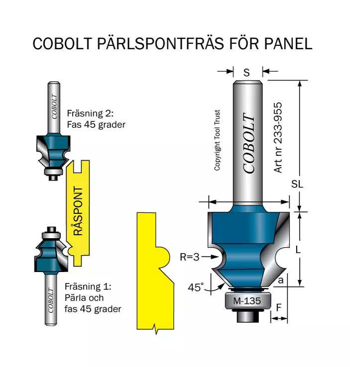 Pärlspontfräs R=3 45° L=21 D=23 Cobolt®