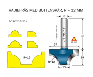Radiefräs R=12 L=19 S=8 Cobolt®
