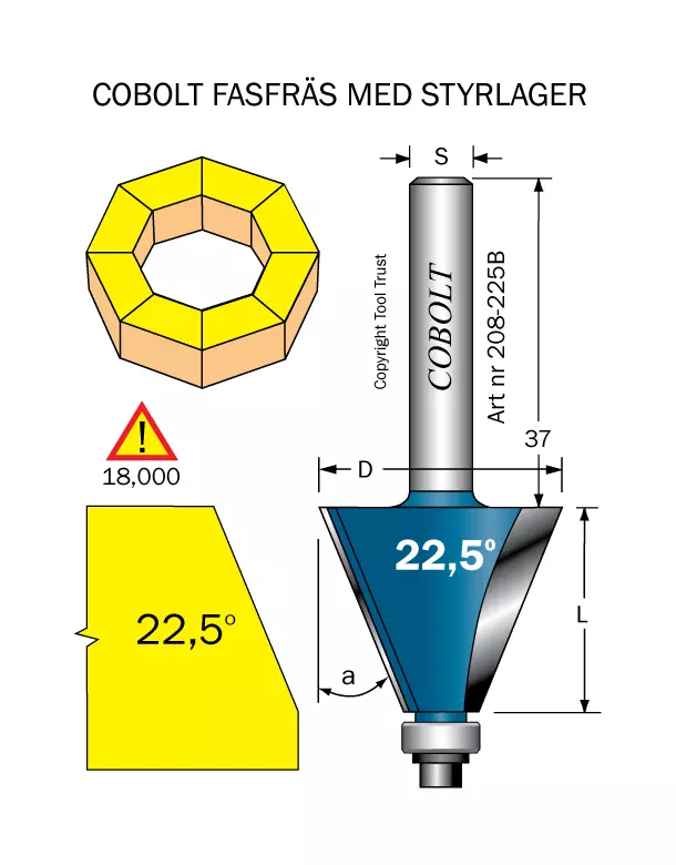 Fasfräs 22.5° L=26 D=30 S=8 Cobolt®