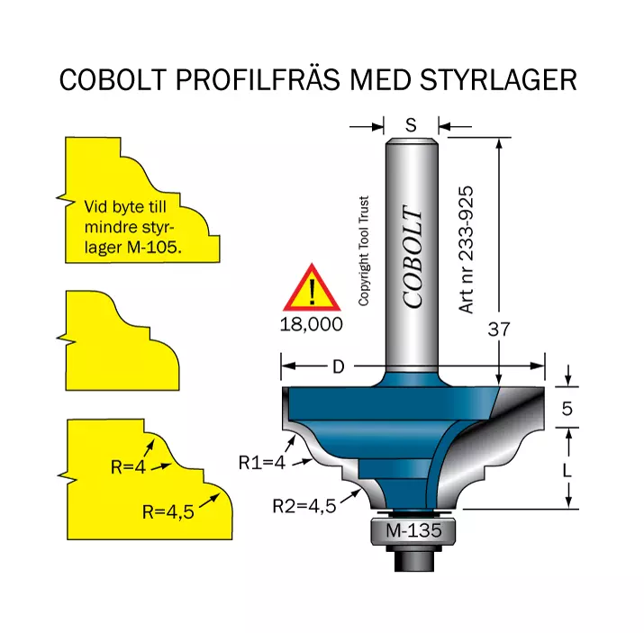 Kantprofilfräs R1=4 R2=4.5 D=41 L=19 Cobolt®