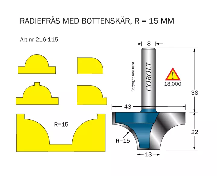 Radiefräs R=15 L=22 S=8 Cobolt®