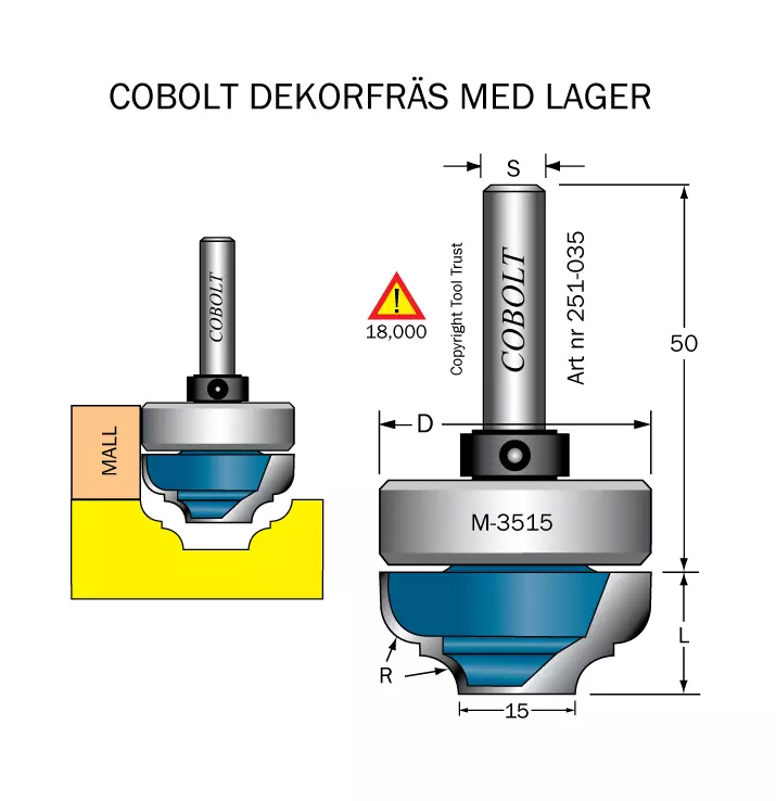 Spegeldekorfräs D1=35 D2=15 R=5 Cobolt®