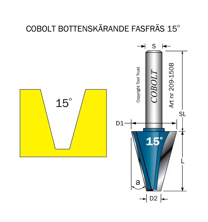 Fasfräs 15° L=29 D1=22 D2=7 S=8 Cobolt®