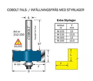 Falsfräs L=15 F=15 D=40 S=8 SL=37 Cobolt®