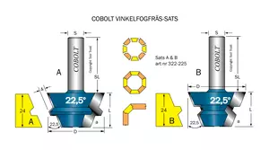 Vinkelfogfräs-sats 22.5° L=24 S=12 Cobolt®