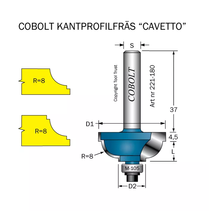 Kantprofilfräs CAVETTO R=8 L=14 F=11 Cobolt®
