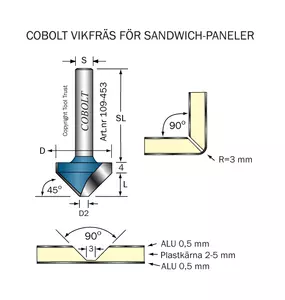 V-spårfräs 45° D1=19 D2=3 L=8 S=6 Cobolt®
