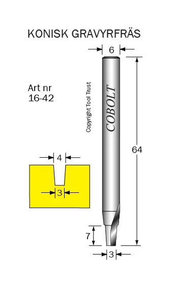 Konisk fräs D=3mm, S=6mm Cobolt®