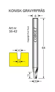 Konisk fräs D=3mm, S=6mm Cobolt®