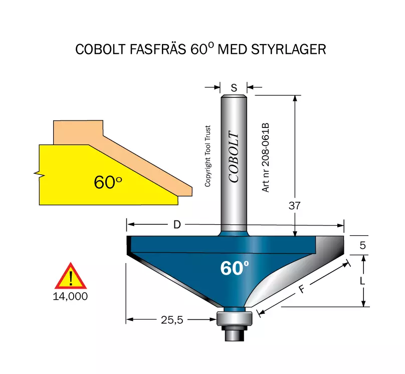 Fasfräs 60° L=15 D=61 S=8 Cobolt®