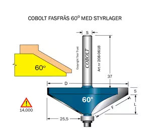 Fasfräs 60° L=15 D=61 S=8 Cobolt®