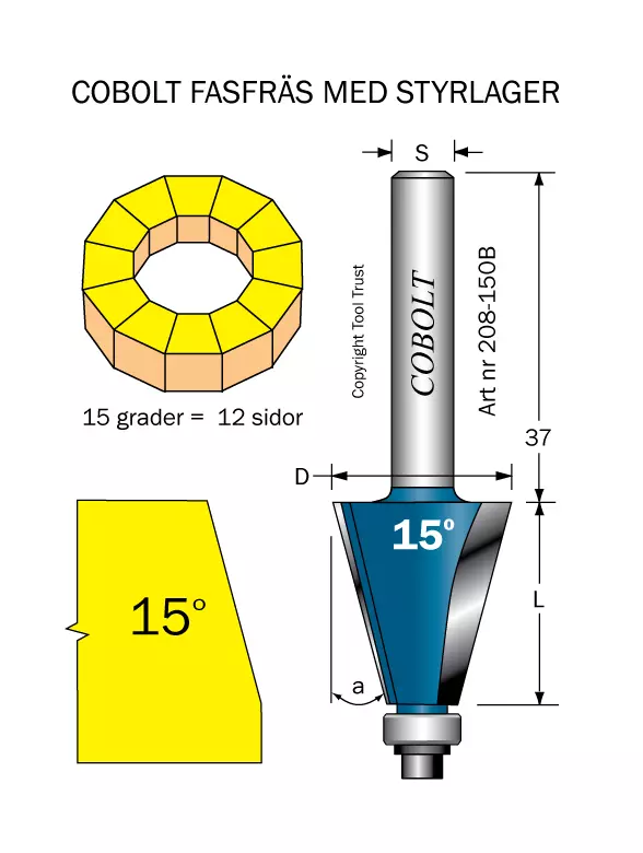 Fasfräs 15° L=26 D=23 S=8 Cobolt®