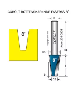 Fasfräs 8° L=25 D1=14 D2=7 S=8 Cobolt®