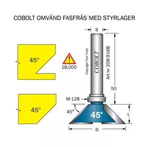 Omvänd fasfräs 45° L=13 D=38 S=8 Cobolt®