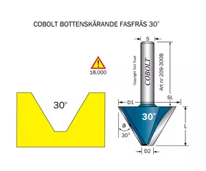 Fasfräs 30° L=23 D1=34 D2=7 S=8 Cobolt®