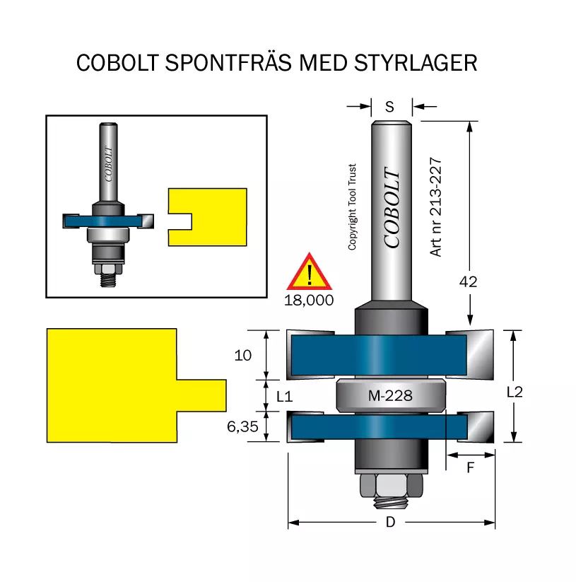Spontfräs L=6.35 L2=22.7 F=9.5 D=41 S=8 Cobolt®