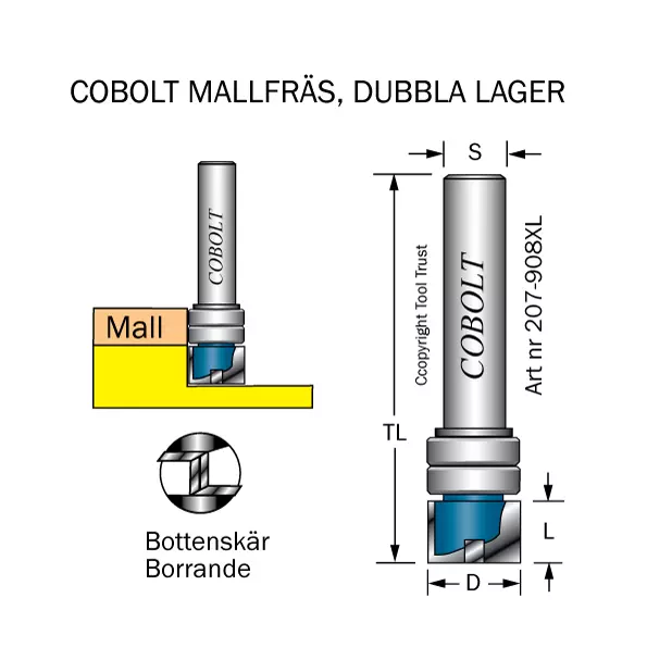 Mallfräs D=12 L=8 TL=50 S=8 Cobolt®