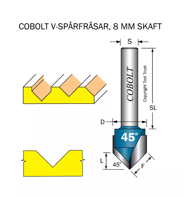 Fas och V-spårfräsar  45º