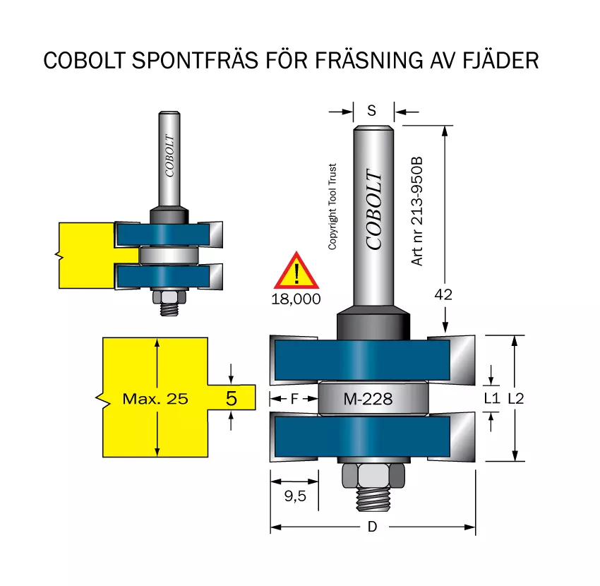 Spontfräs L1=5 L2=25 F=9.5 D=41 S=8 Cobolt®