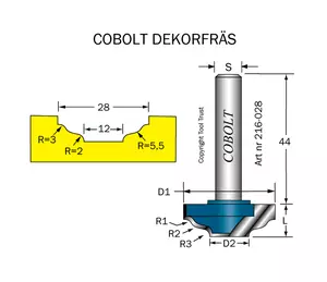 Dekorfräs D=28 R1=3 R2=5.5 R3=2 L=10 S=8 Cobolt®