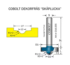 Dekorfräs D=25 R1=5 R2=2 L=10 S=8 Cobolt®