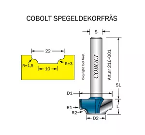 Dekorfräs D=22 R1=3 R2=1.5 L=10 S=8 Cobolt®