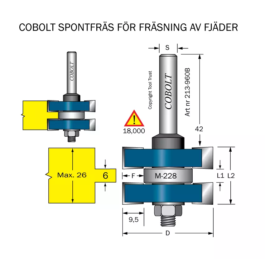 Spontfräs L1=6 L2=26 F=9.5 D=41 S=8 Cobolt®