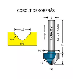 Dekorfräs D=19 R1=4 R2=6 L=12 S=8 Cobolt®