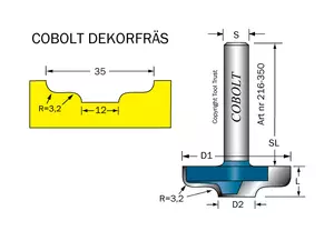 Dekorfräs D1=35 D2=12 R=3.2 L=9.5 S=8 Cobolt®