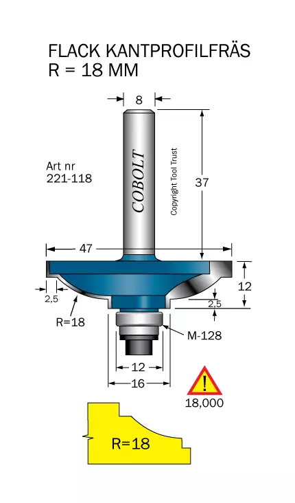 Kantprofilfräs R=18 L=12 F=17.5 Cobolt®