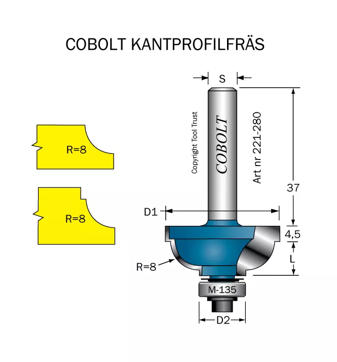 Kantprofilfräs CAVETTO R=8 L=14 F=9.5 Cobolt®