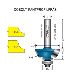 Kantprofilfräs CAVETTO R=8 L=14 F=9.5 Cobolt®