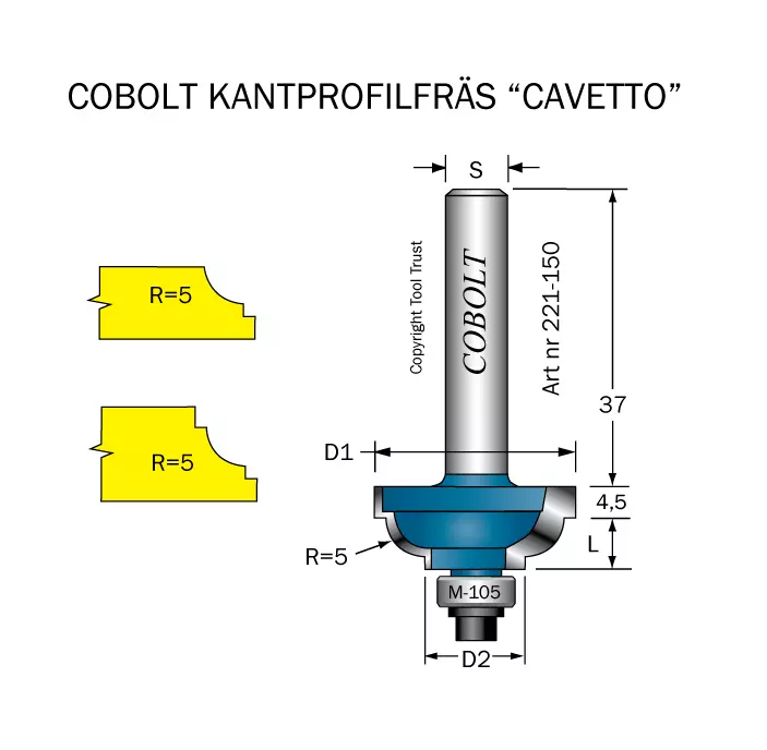 Kantprofilfräs CAVETTO R=5 L=11 F=8 Cobolt®