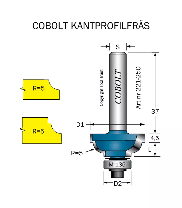 Kantprofilfräs CAVETTO R=5 L=11 F=6.5 Cobolt®