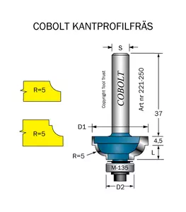 Kantprofilfräs CAVETTO R=5 L=11 F=6.5 Cobolt®