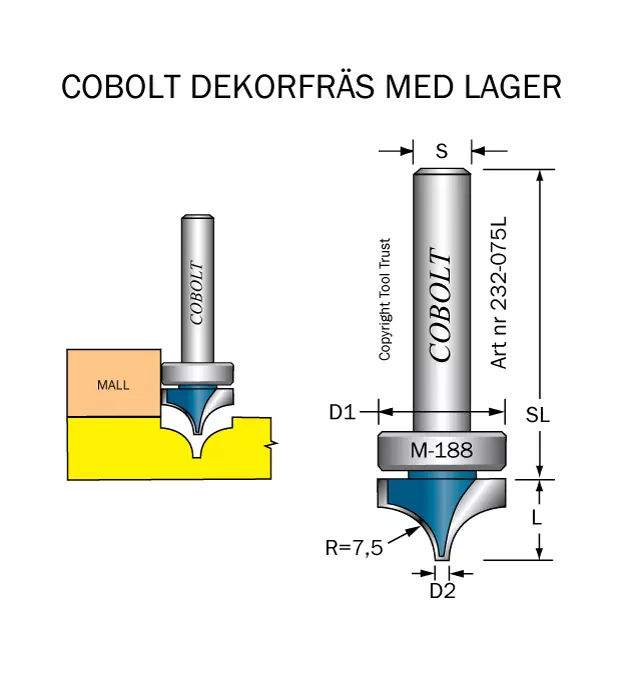 Dekorfräs Pärla m lager M-188 Cobolt®